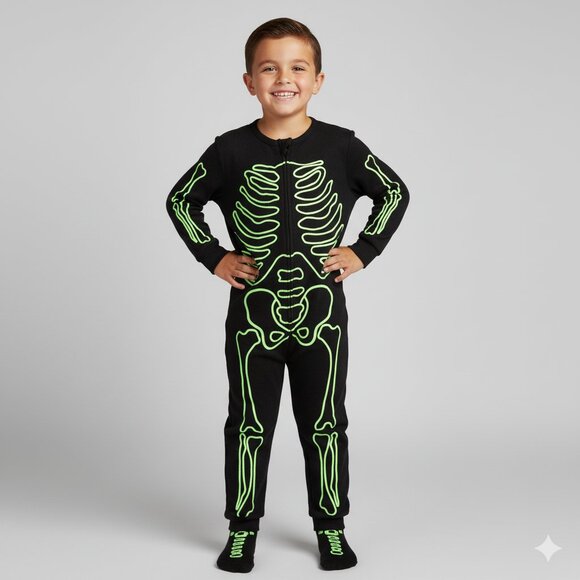 Halloween Hkyde & EEK! Boutique Toddler Kids Glow-in-the-Dark Skeleton PJ's 2T - Picture 1 of 8